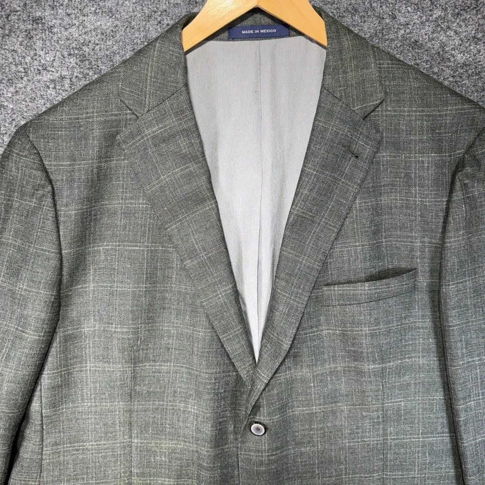Joseph Abboud Classic Fit Sport Coat Mens 48R Green Wool Silk Linen Plaid Blazer